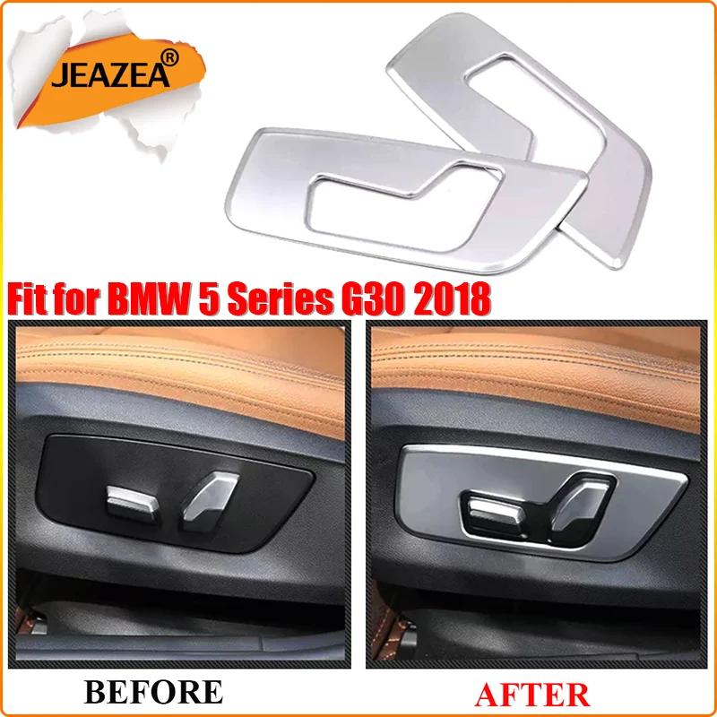

JEAZEA 2Pcs ABS Chrome Silver Plated Inner Front Seat Adjust Switch Button Cover Trim For BMW 5 Series G30 2018
