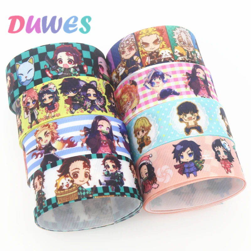 

DUWES 50yards japan cartoon Printed Grosgrain Ribbon Accessory Hairbow Headwear Decoration DIY Wholesale OEM D1302