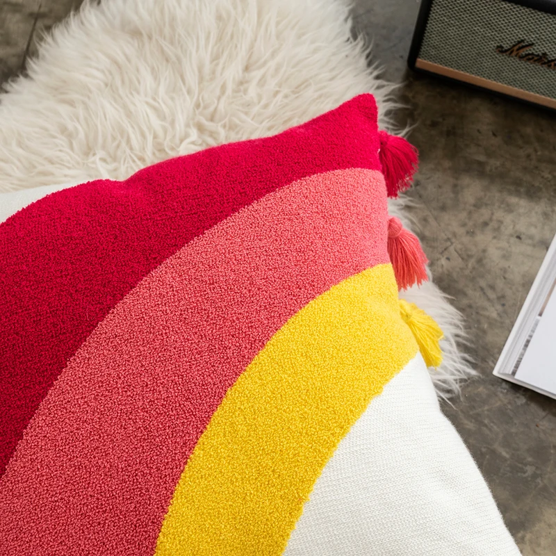 Наволочка с кисточками милая Радужная вышивка наволочка 45x45 см/30x50 см стильное