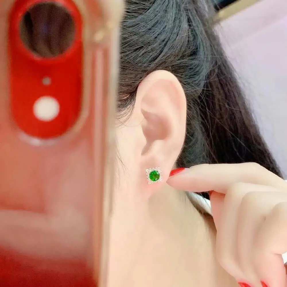 

shilovem 925 sterling silver real Natural green diopside stud earrings fine Jewelry women trendy wedding gift new de0505991agt
