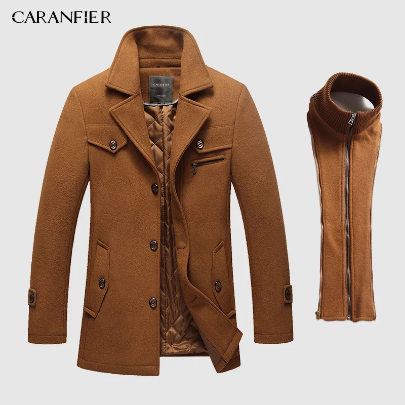 

CARANFIER New FashionWinter Wool Coat Jackets Mens Casual Warm Outerwear Wool Blends Pea Coat Thick added Jacket Coat Men