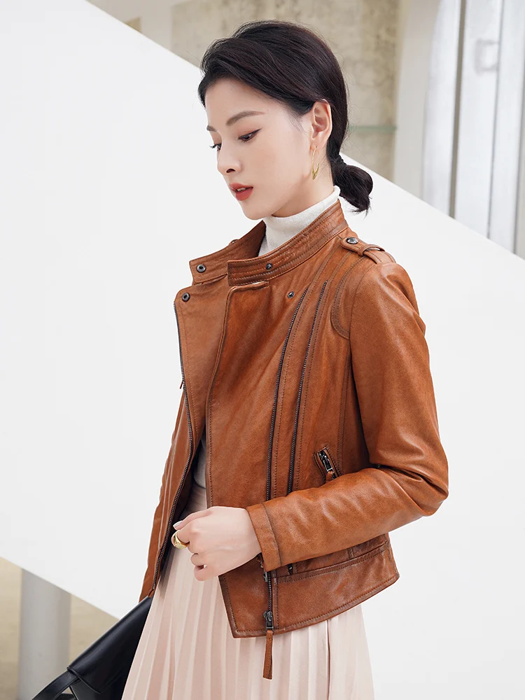 

Leather leather women's short 2020 spring and winter new locomotive slim jacket women