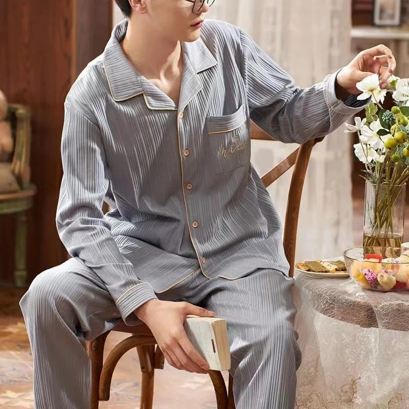 Autumn Men's Cotton Pajamas Sets Long Sleeve Male Sleepwear Plus Size L-3XL Casual Sleepwear Pyjamas Pijamas Homewear