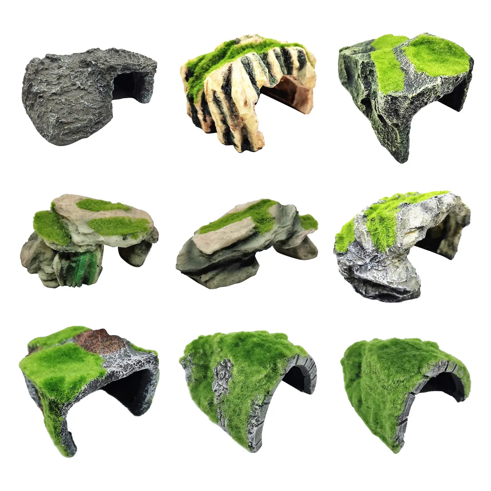 

Simulate Moss Rockery Stone Reptile Hiding Cave Lizard Snake Turtle Hide Rest Fish Tank Landscaping Aquarium Decor