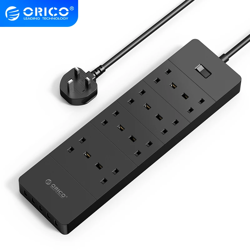 ORICO UK Plug AC Outlet With USB Electrical Socket Extension Power Strip For Home Office 8AC 6AC Outlets 5 USB Port Power Strips