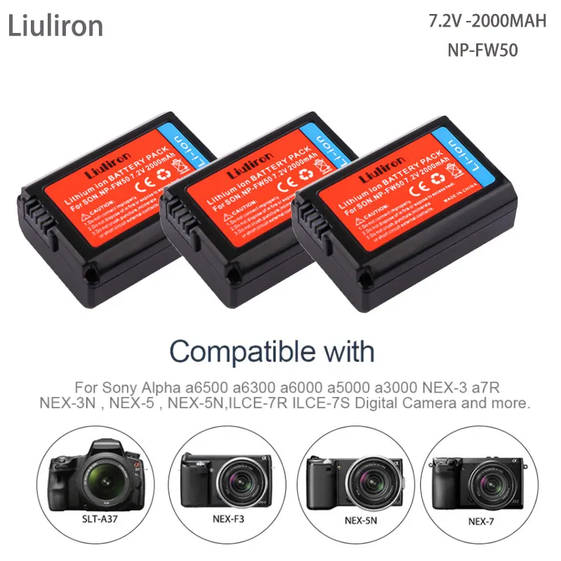 3battery 2000 мАч NP-FW50 NP FW50 батарея для камеры+ ЖК USB двойное зарядное устройство для sony Alpha a6500 a6300 a6000 a5000 a3000 NEX-3 a7R - Цвет: 3battery