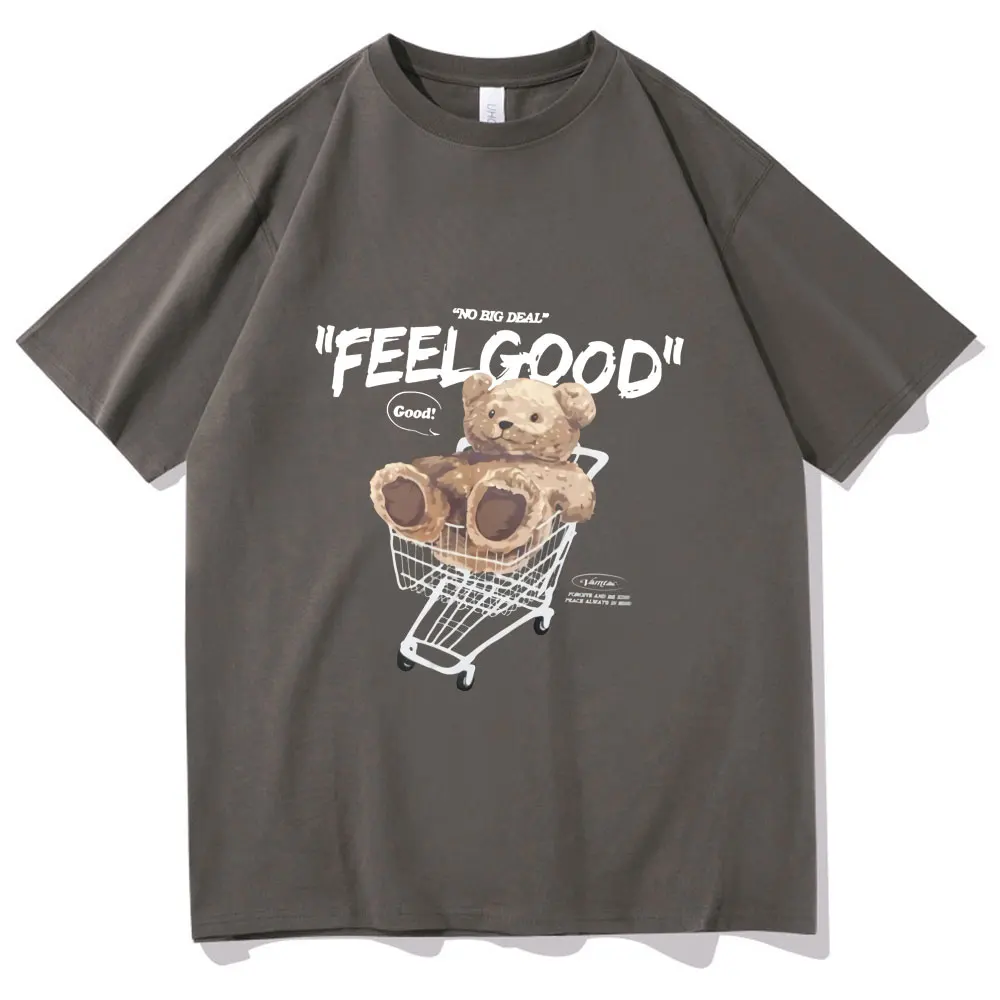 

Fashion Personality Toy Bear Shopping Cart Print T-Shirts Couples Casual Short Sleeve Tees Men Women Korean Trend Tshirts Tops
