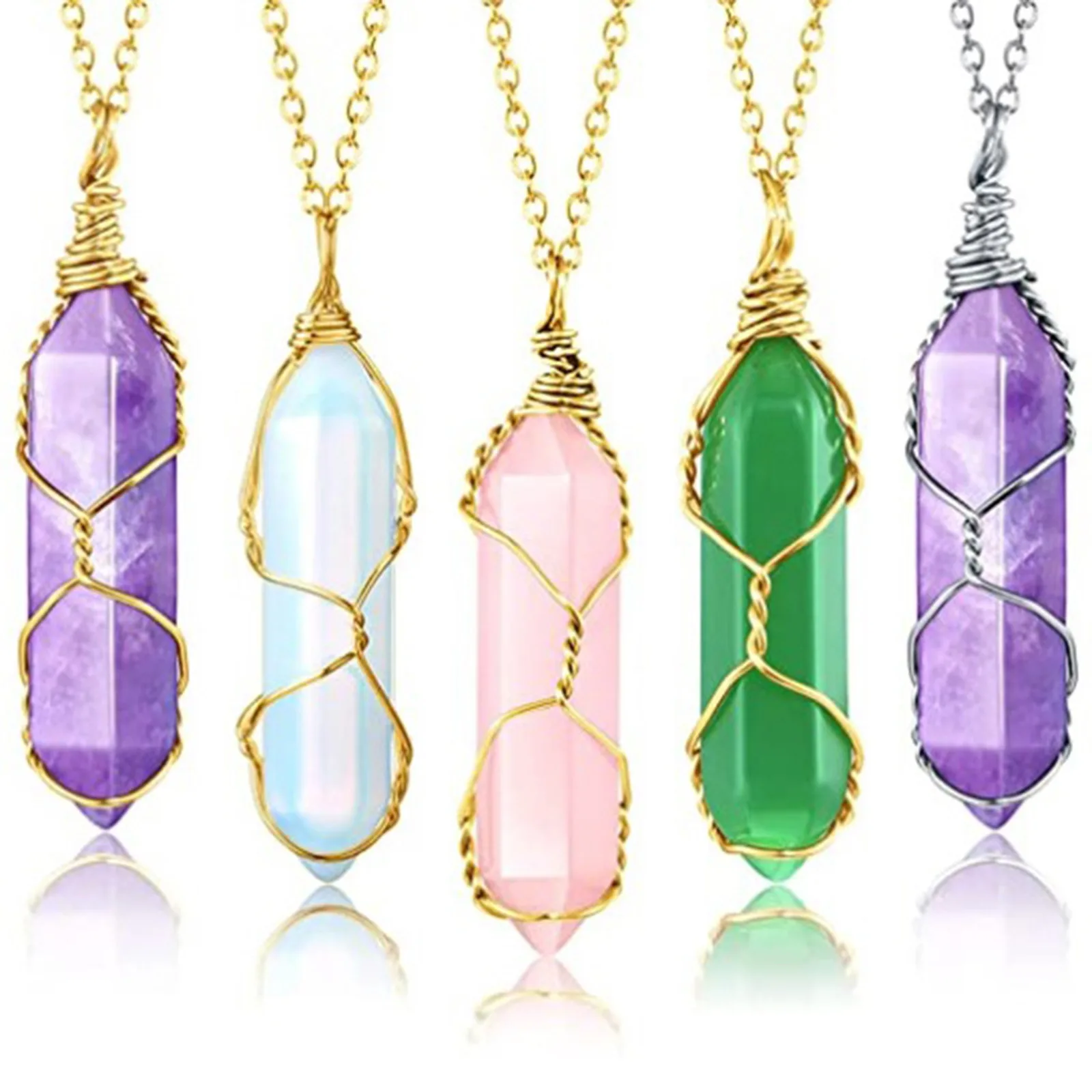 

Multi-color Hot-selling Hexagonal Prism Crystal Necklace Hand-wound Silk Necklace Bullet Shape Pendant Necklace For Women 60cm