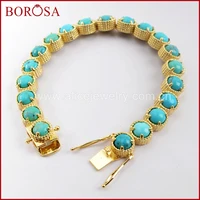 borosa 12pcs new arrival gold color round twenty stone natural turquoises bracelet natural blue stone bangle jewelry zg0338