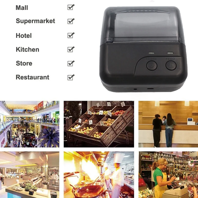 

Thermal Receipt Printer Bluetooth Printer Handheld Printer 80mm Label or Barcode Printer for Android and IOS
