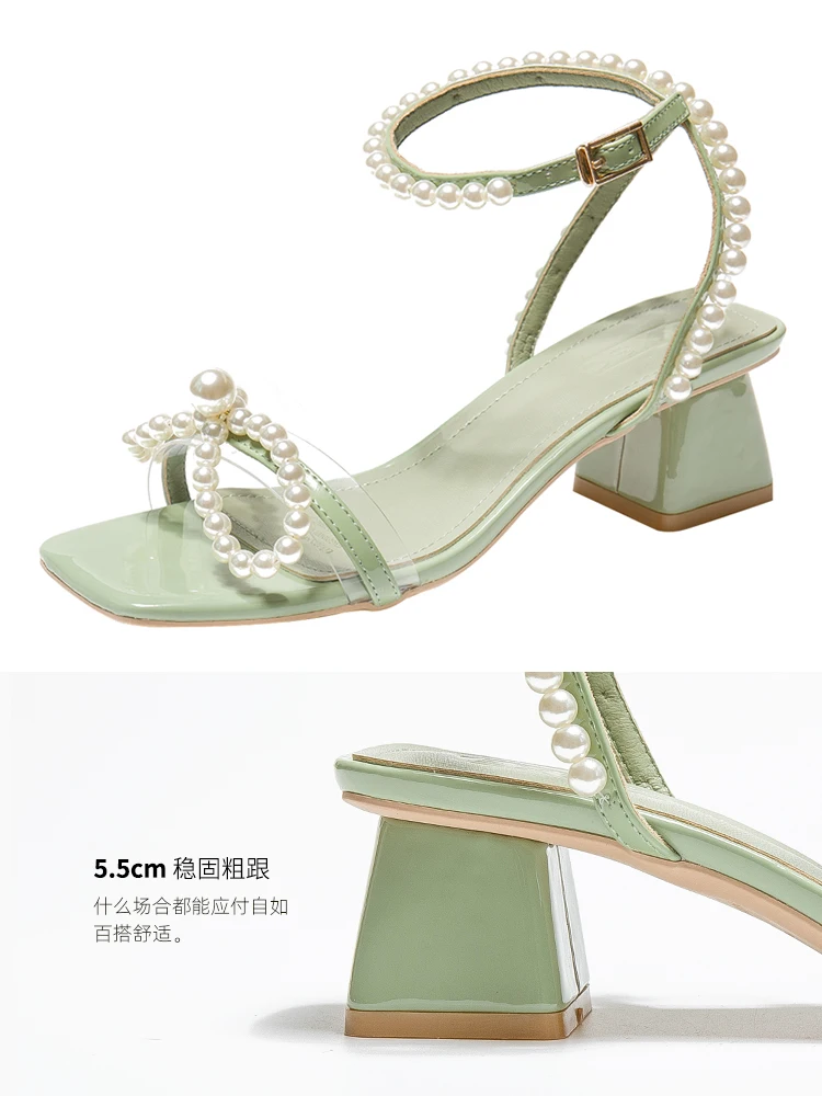 

[Welfare 99 Yuan] Chunky Heel Sandals Women's 2020 New Summer Pearl Fairy Wind Net Red Heel High Heels