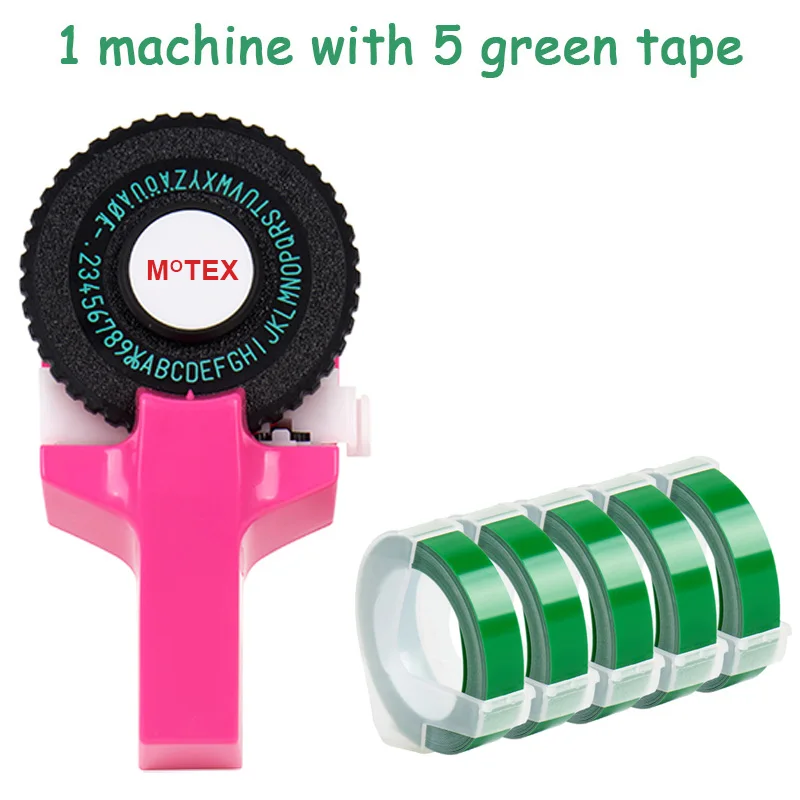 Розовый цвет MoTex E101 принтер мини DIY Ручная Совместимость для dymo 3D тиснение ручная лента ручная машинка надпись машина - Цвет: machine add 5 green