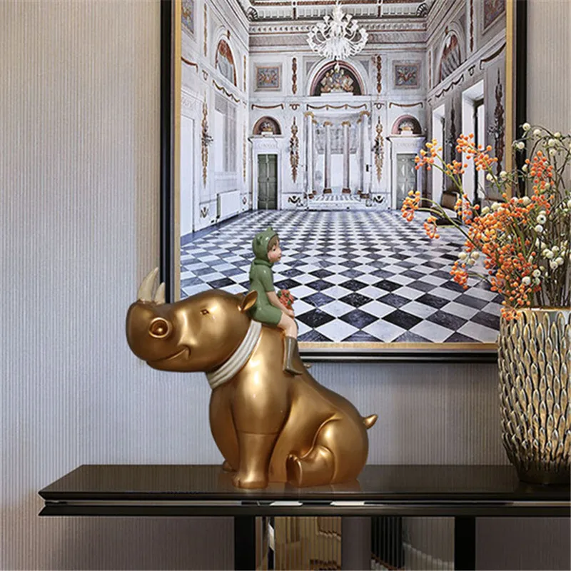 

Bao Guang Ta Nordic Office Home Decor Statue Rhino Art Creative Cute Girl Decoration Modern Light Luxury Sculpture A2357