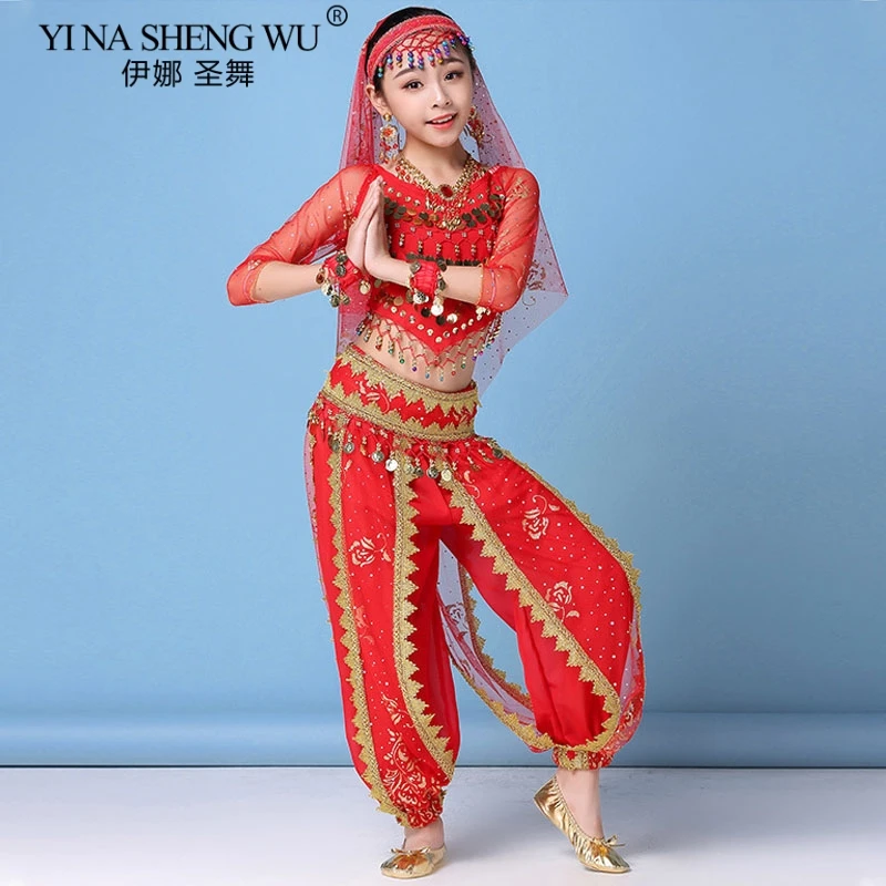 Детский костюм Болливуда для танца живота индийский сари девочек танцевальный