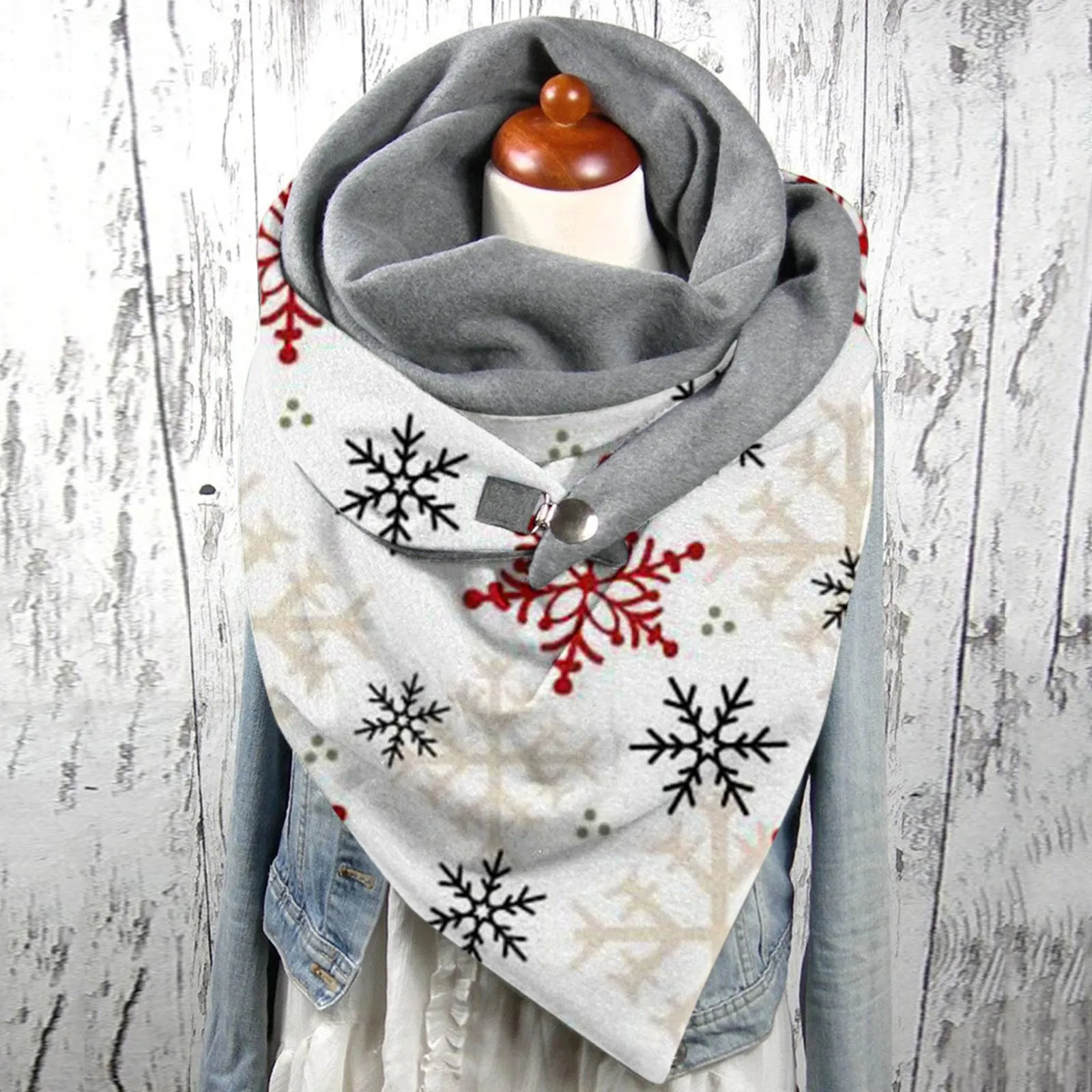 

Fashion Winter Scarf For Women Snowflake Printing Button Soft Wrap Casual Warm Scarves Shawls Scarf Foulard Femme Neck Bandana