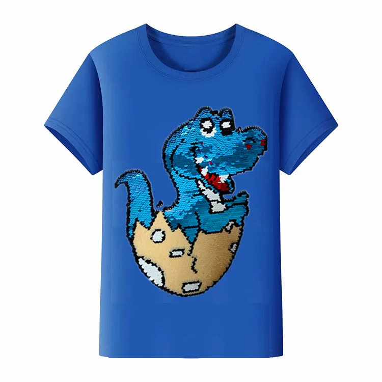 Детская летняя хлопковая Футболка с блестками и тонизирующим рисунком динозавра