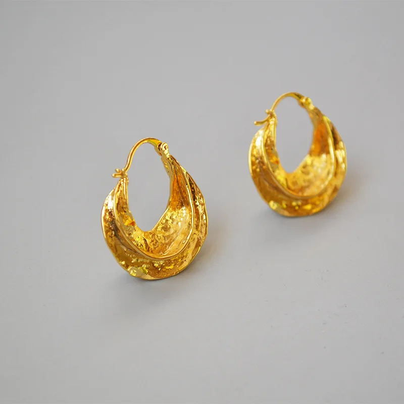 

Vintage manual hammering concave and convex texture brass platinggold swirl dangle earrings for women female Fashion Jewelry