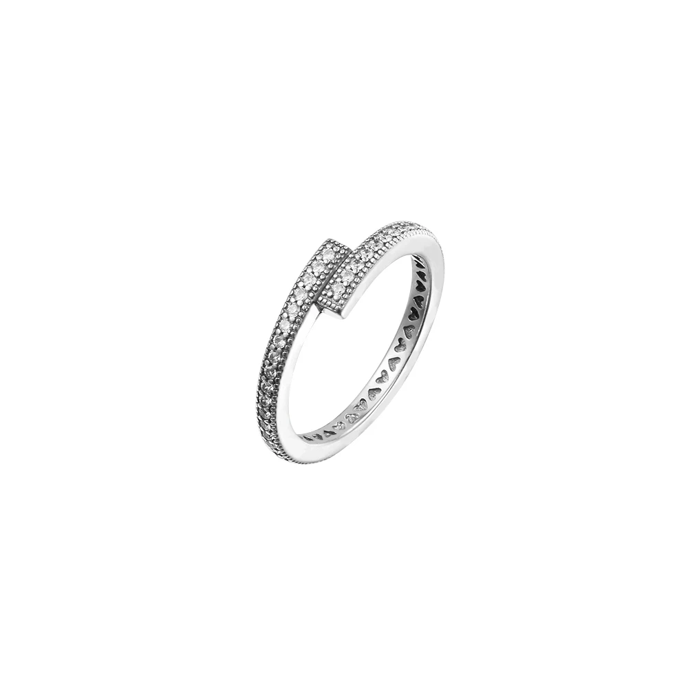 

Signature Sparkling Overlapping Ring 925 Sterling-Silver-Rings DIY Fashion Female Rings European Jewelry For Women
