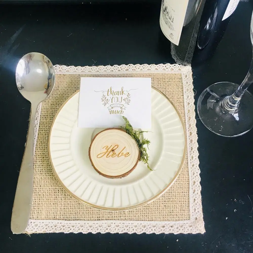 Персонализированные Свадебные места имя 4-6 см гравировка на дереве ломтики место