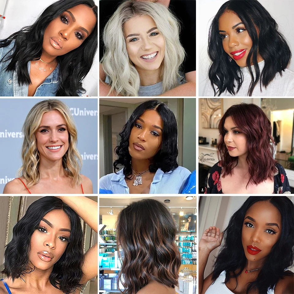 

Synthetic Wig Short 14'' Water Wave Bob Hair Black Red Blonde Natural Middle Part Wig for Women Doris Beauty