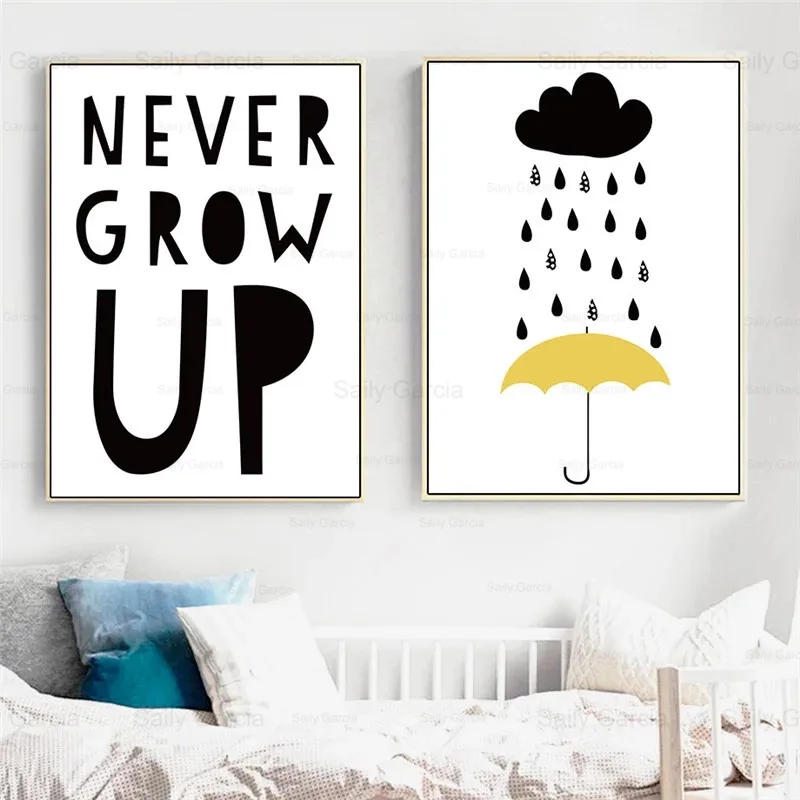 

Cartoon Wallpaper Canvas Painting Dark Clouds Raining Poster Inspiring Proverbs Art Craft Home Decoration Picture Print