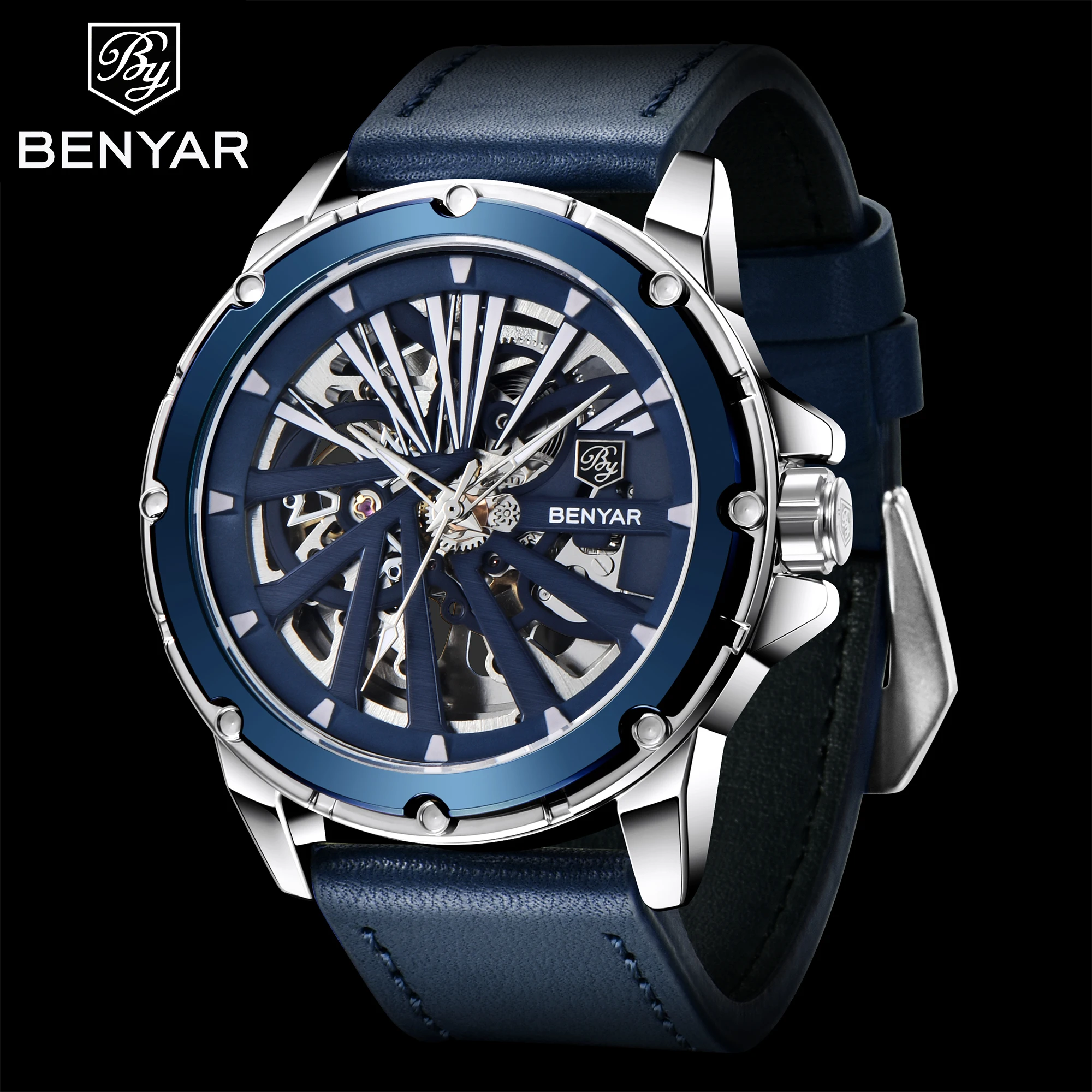 BENYAR New Automatic Men Top Brand Mechanical Tourbillon Wristwatch 50M Waterproof Business Stainless Sport Leather Male Watches
