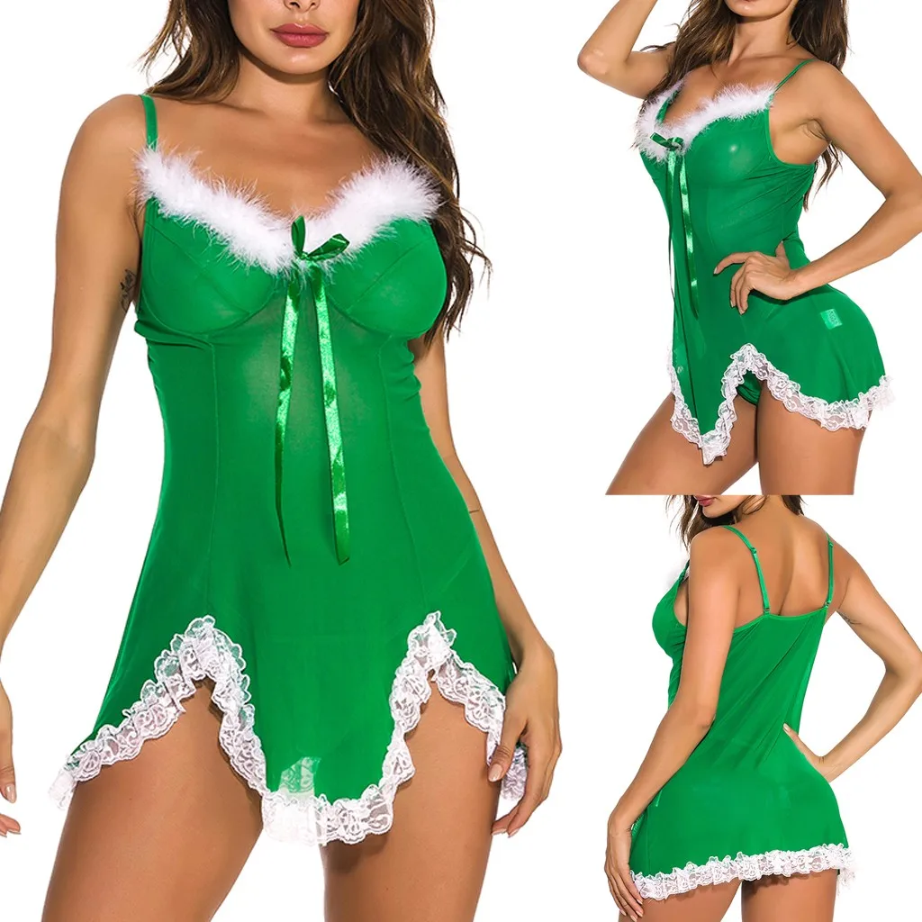 

Women Lace cosplay sexy lingerie Christmas Lingerie Backless Thong Nightdress Sexi lenceria Underwear american clothing CD
