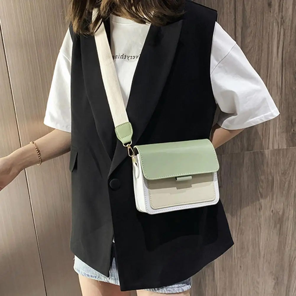 

Women Fashion Flip Cover Wide Chain Color Block Shoulder Bag Crossbody Pouch