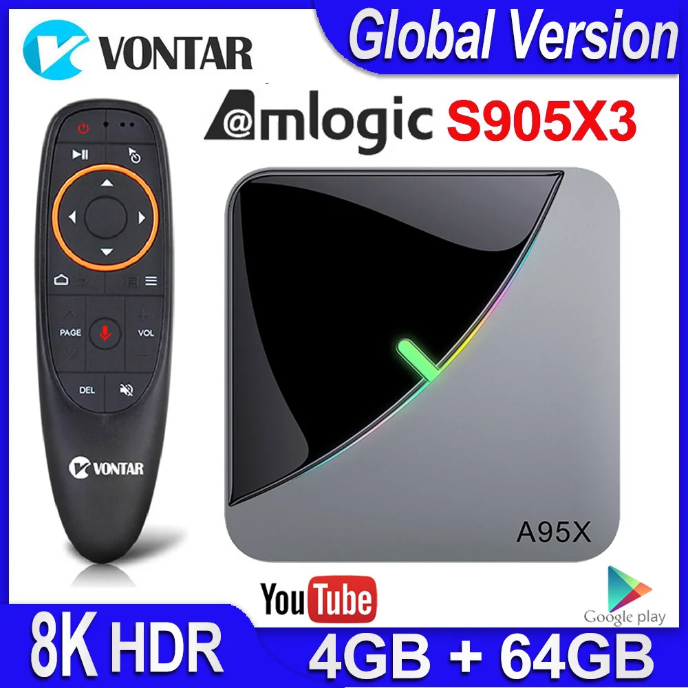 Приставка Смарт-ТВ A95X F3 Android 9 0 4 + 64 ГБ Wi-Fi 4K 60 кадров/с | Электроника