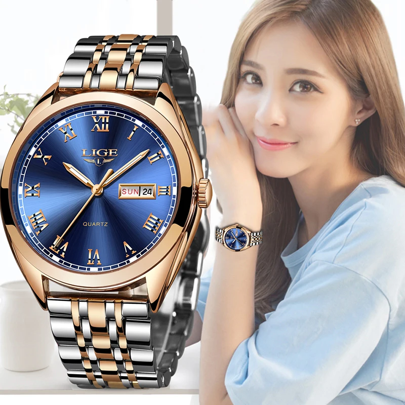 

2020 LIGE Rose Gold Women Watches Date Business Quartz Watch Ladies Top Brand Luxury Stainless Steel Girl Clock Relogio Feminin