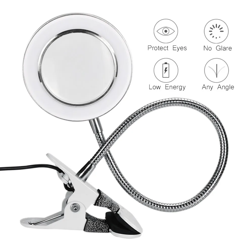 EUSCI Makeup Tattoo Magnifying Lamp Nail Art USB Cold Light Led Non Slip Equipment Clamp Table Glass Beauty Salon Desk | Красота и