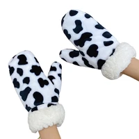cow printed mittens plush zebra stripe gloves with string full finger mittens winter mittens cartoon gloves for women