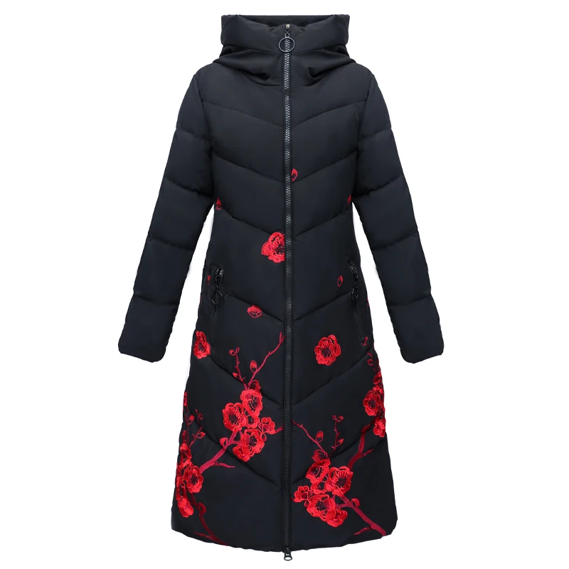 

Oversize Women's Winter Jackets Hooded Embroidery Long Coat Female Plus Size 6XL Casual Stand Collar With Thick Woman Parkas