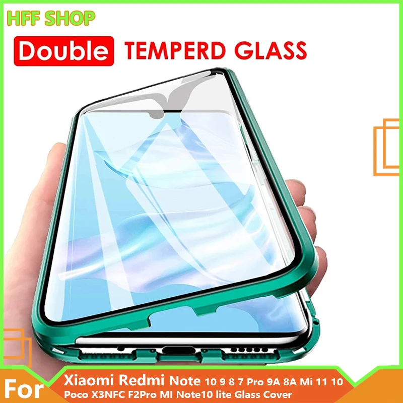 

360 Magnetic Adsorption Metal Case For Xiaomi Redmi Note 10 9 8 7 Pro 9A 8A Mi 11 10 Poco X3NFC F2Pro MI Note10 lite Glass Cover