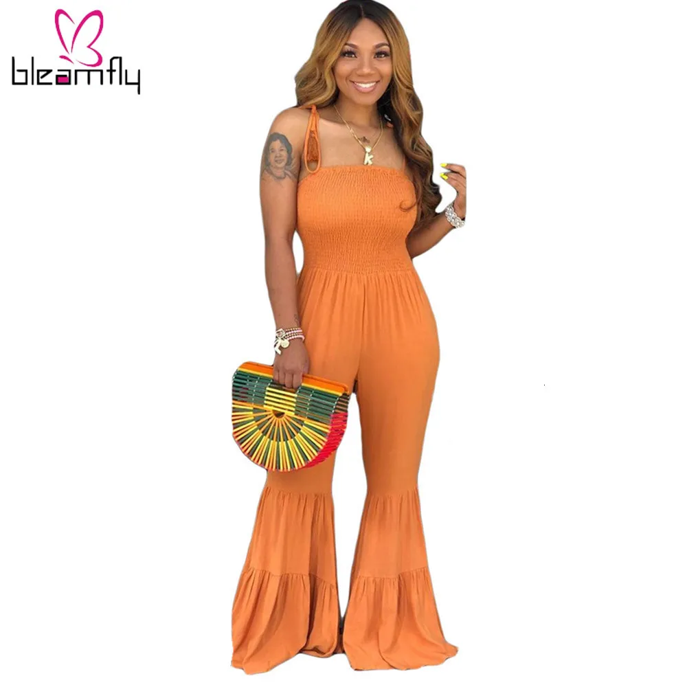 Женский летний Одноцветный Каскадный комбинезон с оборками длинный сексуальный