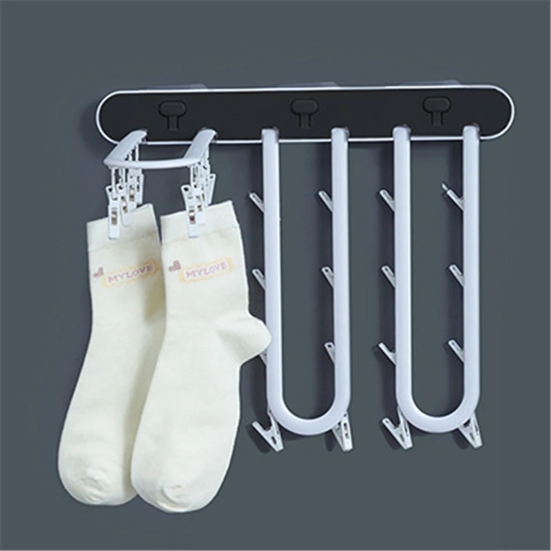 

Household Drying Rack Socks Clips Wall-mounted Foldable Hanging Drying Rack Balcony Bathroom Drying Underwear Socks Clip Hangers