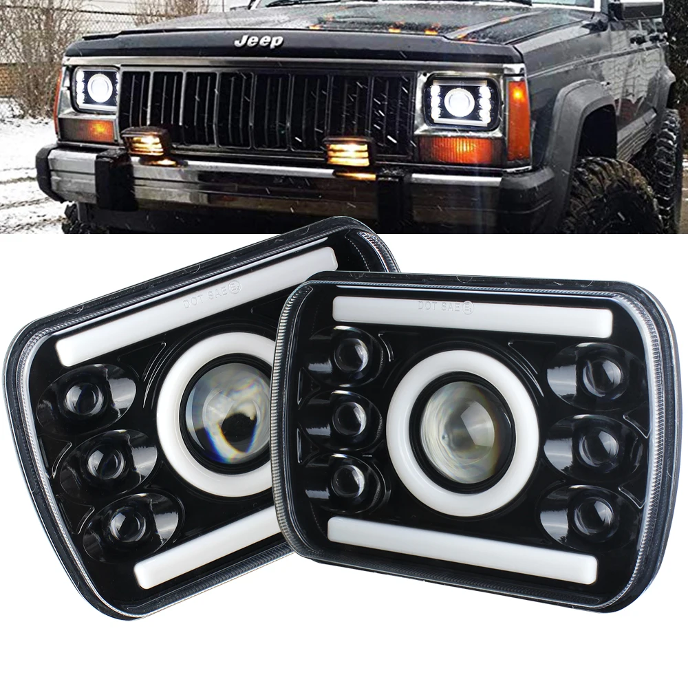 Налобный фонарь 7x6 дюймов светодиодная лампа с поворотником для Jeep Wrangler YJ XJ