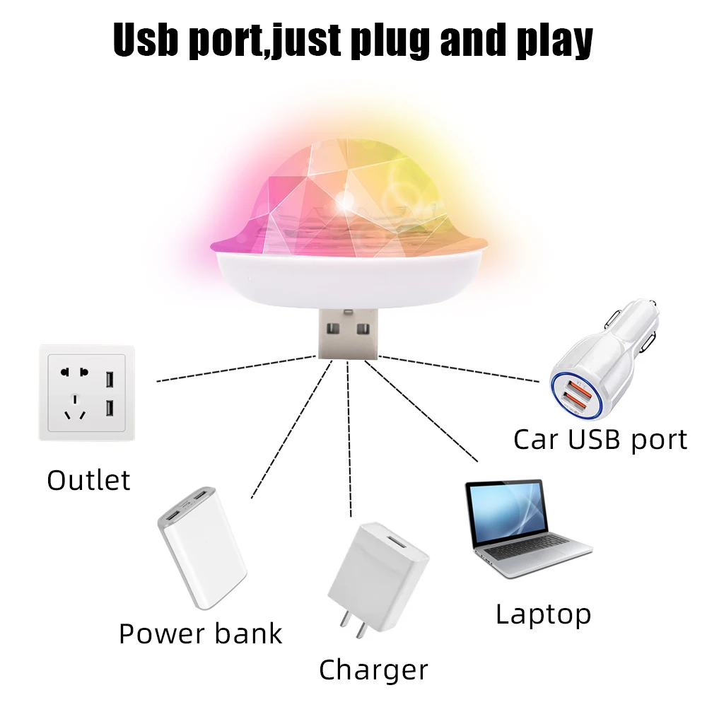 Автомобильная лампа USB-свет DJ RGB Мини-цветная музыкальная звуковая проекция в стиле вечеринки Disco Ball Karaoke Atmosphere on.