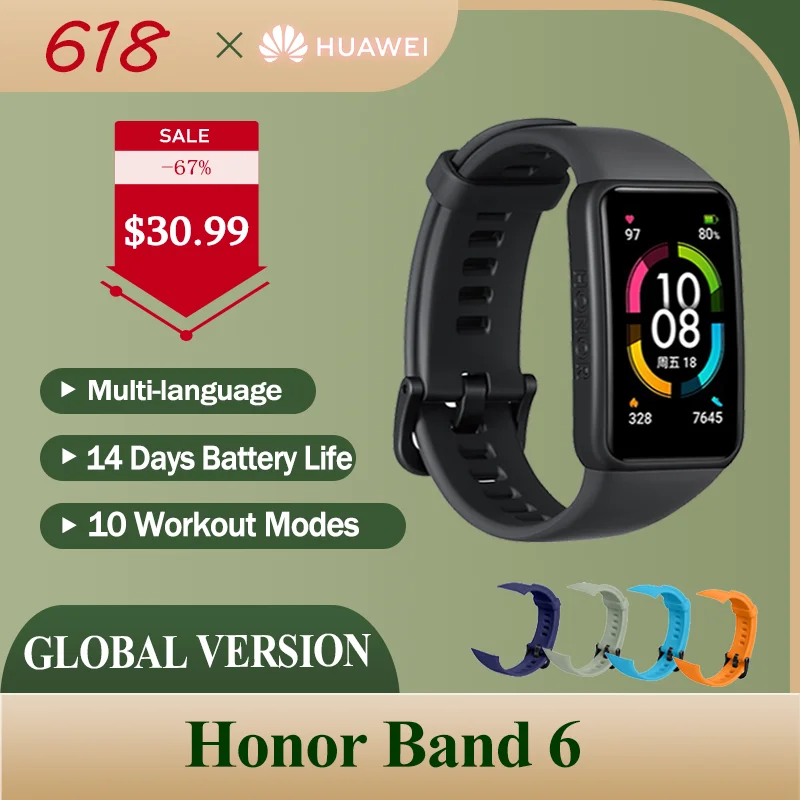 Смарт-браслет Honor Band 6 с поддержкой нескольких языков полный экран Глобальная