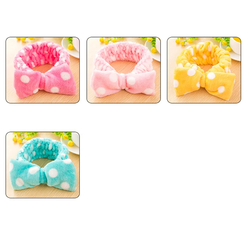 

Cute Bowknot Polka Dot Fashion Hairband Girl Washing Face Bathing Headscarf Soft Elastic Bands Ladies Headdress Accessories