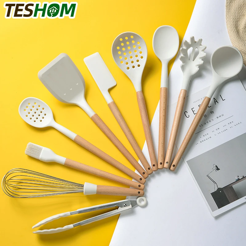 Новый набор кухонных принадлежностей силиконовых премиум класса лопатка щипцы