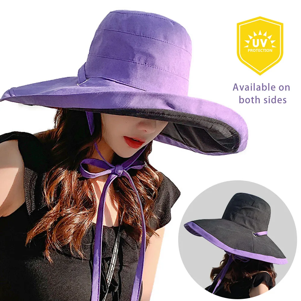 

Double-Sided Wear Summer Outdoor Anti UV Sun Protection Hat UPF 50+ Foldable Floppy Reversible Wide Brim Sun Beach Fisherman Hat