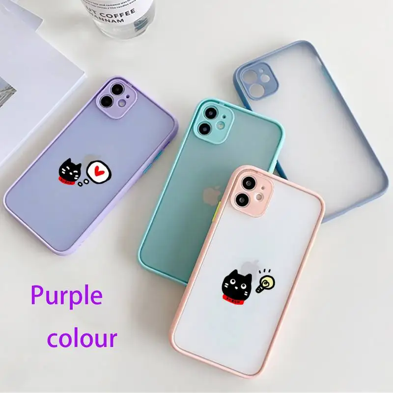 

Cute Cartoon Black Cat Phone Case For IPhone 12 11 Pro Max XR XS Max X SE2020 6s 7 8 PlusHard Shockproof Purple Case