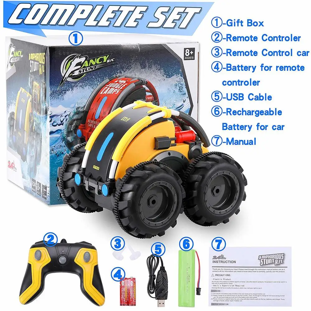 

RC Car Amphibious Racing 360 Degree Double-sided Car Stunt Rolling Remote Control Car Four Wheel Drive Children's Toy Car