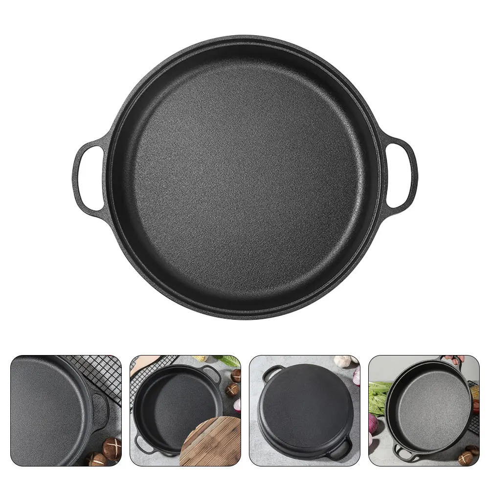 

1pc 29cm Binaural Pan Cast Iron Thickened Saucepan Binaural Pan for Outdoor Home