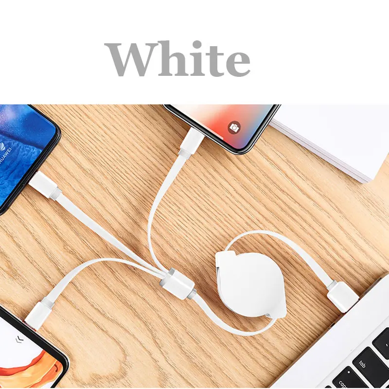 Белый 3 в 1 USB зарядный кабель для iPhone& Micro USB& USB C кабель выдвижной портативный зарядный кабель для Iphone X 8 samsung S9 - Цвет: Белый