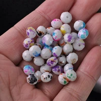 30pcs spots coated white background style crystal glass 8x6mm rondelle faceted loose spacer beads for jewelry making diy crafts