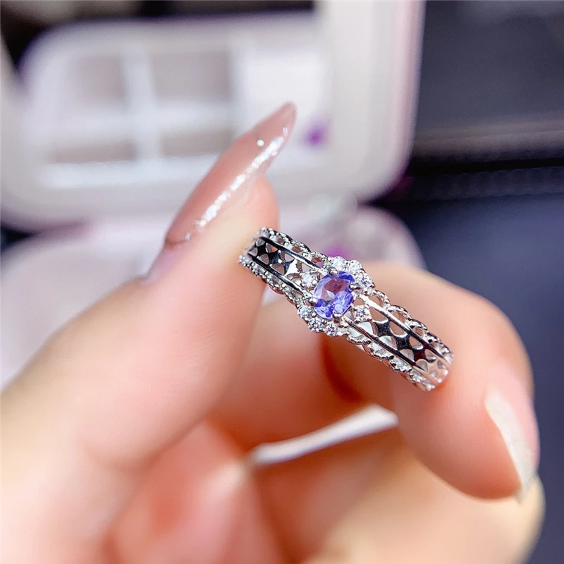 

WEAINY Exquisite Baroque Style Tanzanite Ring Real S925 Sterling Silver Ring Natural Gemstone Birthstone with Certificate