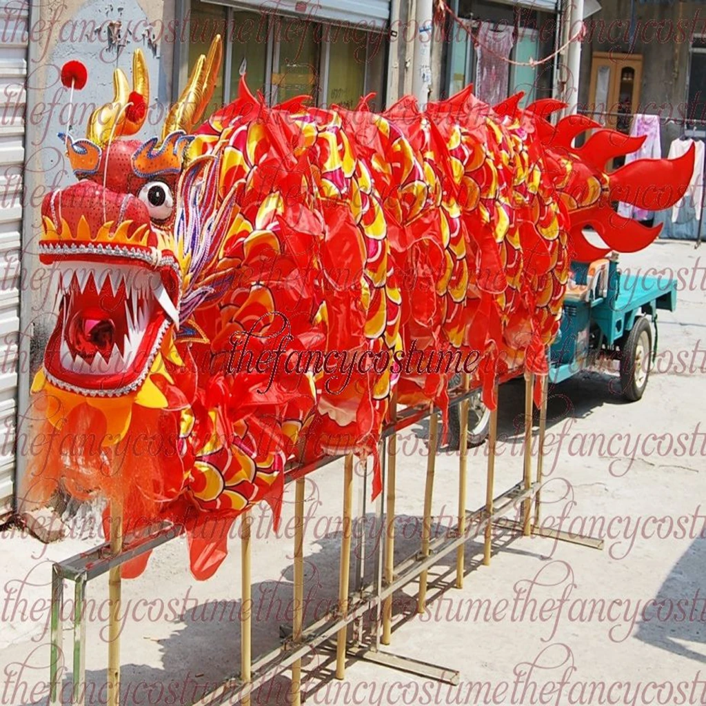 14m 8 adult Length Size 4 silk print fabric DRAGON DANCE parade ornament dragon Chinese Folk Festival Halloween Mascot Costume |