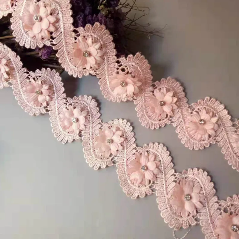 1 ярд вышитая кружевная отделка в виде розовых листьев ткань для рукоделия сделай